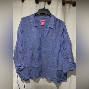 Isaac Mizrahi 100% Linen Blue Blouse